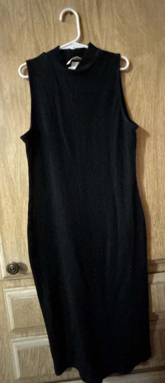 H&M Basic Black Ribbed Mock Neck Sleeveless Midi Dress Size S